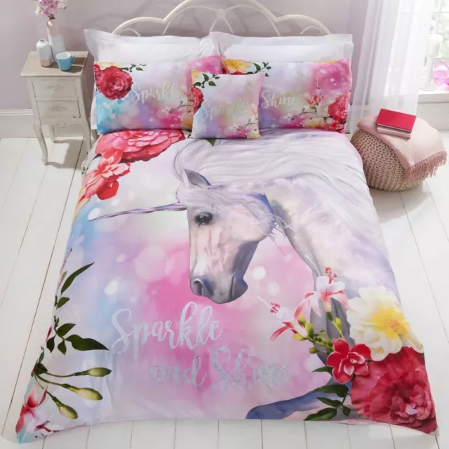 Sparkle & Brillo Unicornio King Size Tapa y Funda de Almohada Nórdicas Ropa Cama