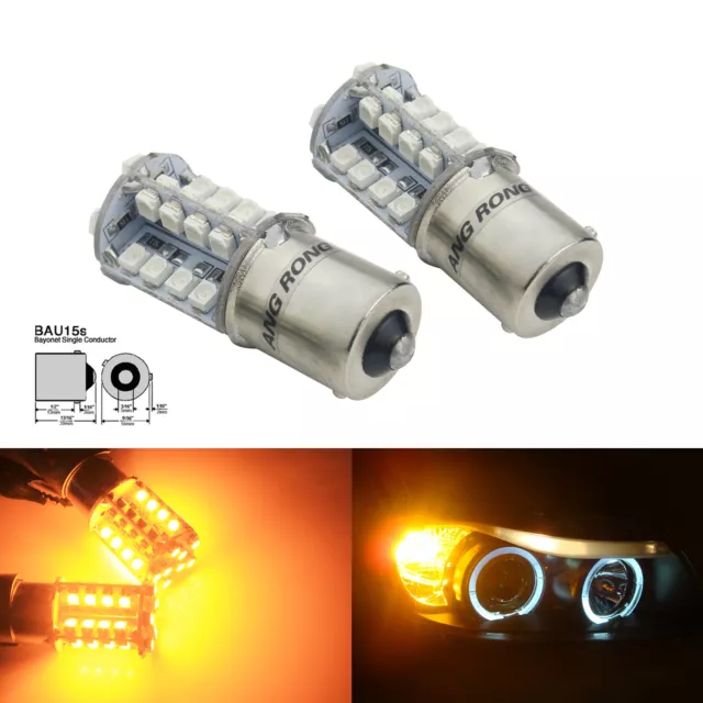 2x Ampoules PY21W BAU15S LED 40 SMD Ambre Jaune Voiture Feux Jour Clignotant 12v