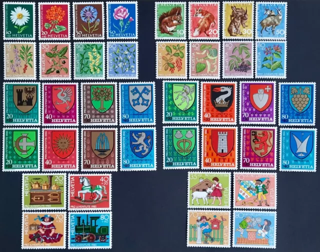 Timbre Zegel Suisse Helvetia Switzerland Pro Juventute neufs entre 1963 et 1984