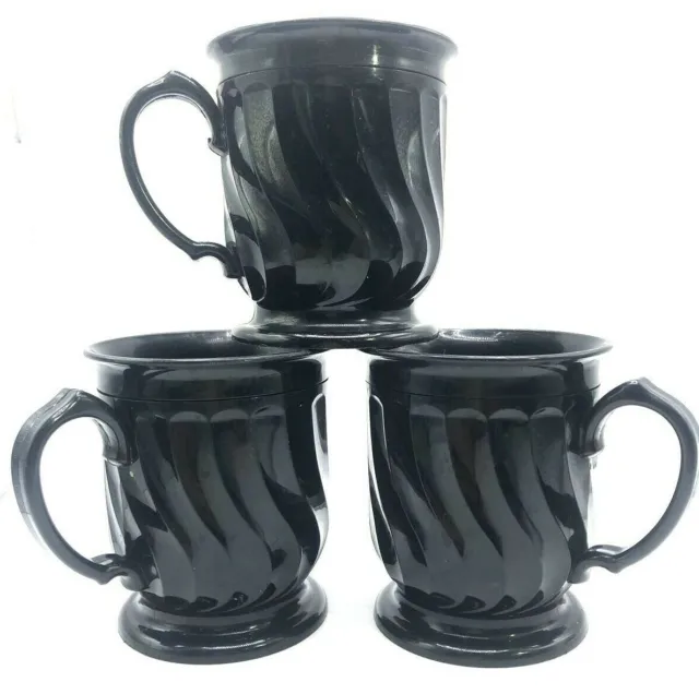 Vintage Dinex  Mugs Turnbury Black Onyx Insulated Cups Set 3 #3000 Made In Usa