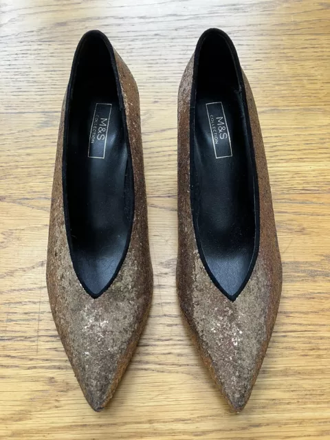 Glittery Marks And Spencer’s Block Heel Shoes Size 5.5 BN Vegan Friendly