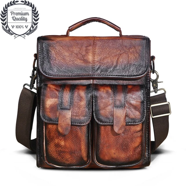 GENUINE LEATHER Sling Bag Mens Shoulder Crossbody Outdoor Satchel Messenger Pack