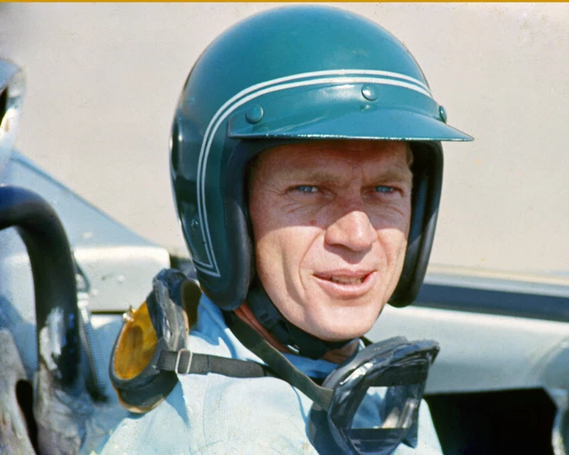 Steve McQueen posing in open top racing car with helmet iconic cool 16x20 Canvas