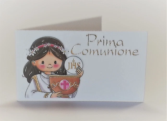 100 Bigliettini Bomboniera Prima Comunione - Cartoncino Avorio A6 Con Decoro Perlato A Rilievo - Foto 8
