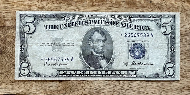 1953 A $5 Dollar Silver Certificate Blue Seal STAR Note