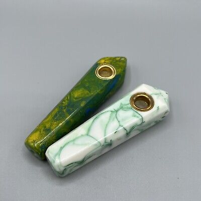 Colorful Acrylic Gem Tobacco Pipe with Metal Screen Bowl - 2PACK - Green White