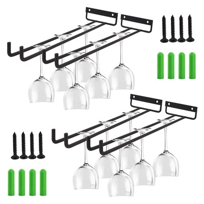 Portabicchieri Sospeso Supporto 2 Pezzi Bar Porta Bicchiere da Vino Sospeso per Vino Sotto Mobile Pub Porta Calici da Parete Madie Nero Rack per Calici Senza Viti Ristoranti 
