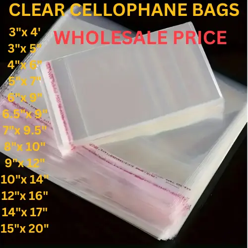 Cellophane Clear Cello Bags Display Garment Self Adhesive Peel Seal Plastic Opp