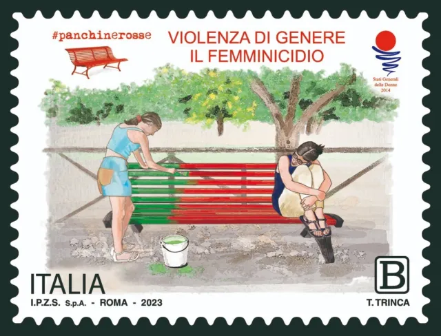 Francobollo ITALIA 2023 - La violenza di genere: Panchine rosse, Il femminicidio