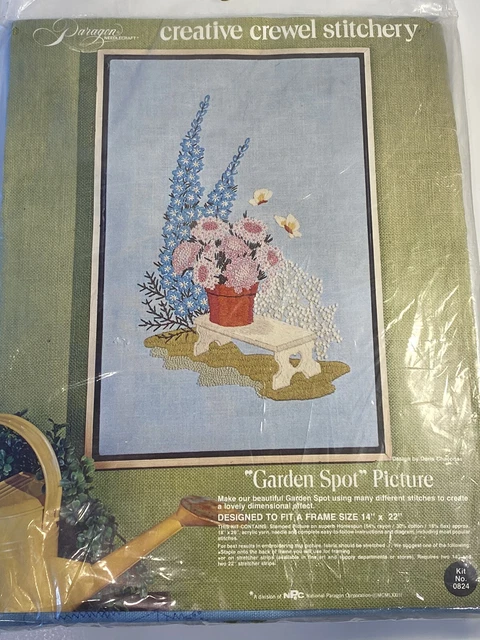 Kit de costura Paragon Creative Crewel de colección "PUNTO DE JARDÍN" No.0824 Nuevo de lote antiguo sellado