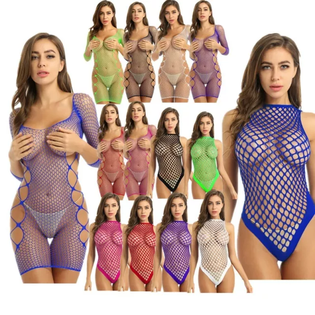 Women Fishnet Bodystockings Dress Babydoll Chemise Lingerie Fishnet MIni Dresses