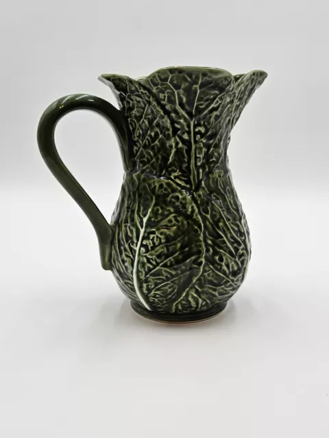 Vintage Majolica  Cabbage Leaf Pitcher From Porcel Pottery Portugal, 8"x5"x8.5" 2