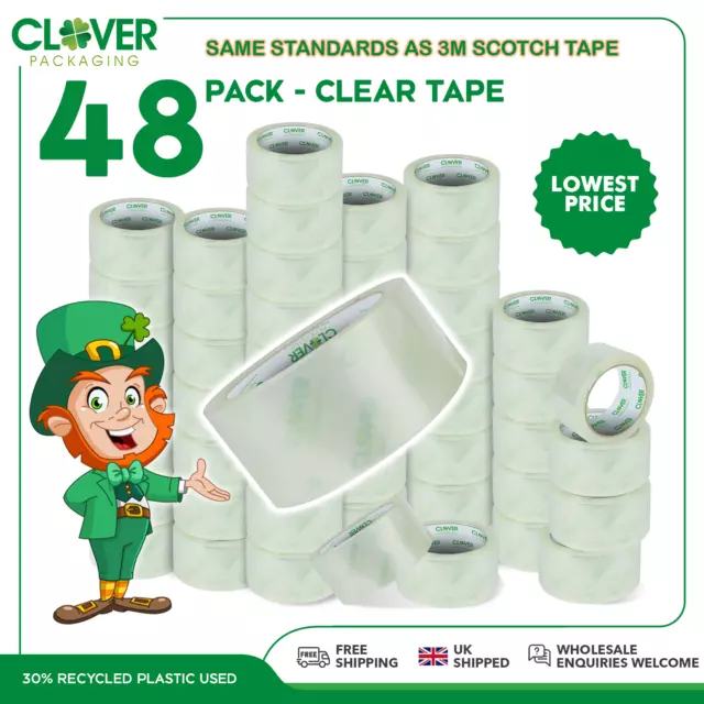 48 ROLLS STRONG CLEAR PARCEL PACKING TAPE PACKAGING BOX SEALING 48MM x 66M