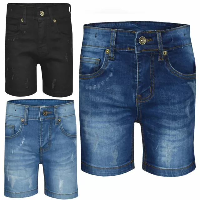 Kids Boys Distressed Denim Shorts Comfort Stretch Jeans Trouser Pants Age 5-13 Y