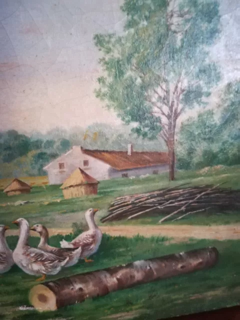 Tableau animalier ancien signé, Huile sur toile- Canards/Oies- Peinture, XIXe 2