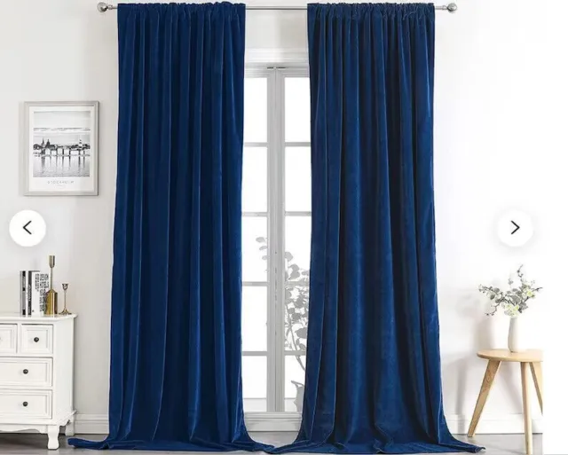 Sea Blue Velvet Curtain Two Panel Extra Long  High Quality Rod Pocket Curtain