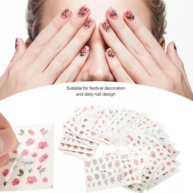 (BLE) 50 Feuilles Mixed Flower Cartoon Nail Art Transfer Water Stick 2