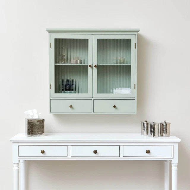 SAGE GREEN REEDED Glass Wall Cabinet with Drawers shelving storage £132.95 - PicClick UK