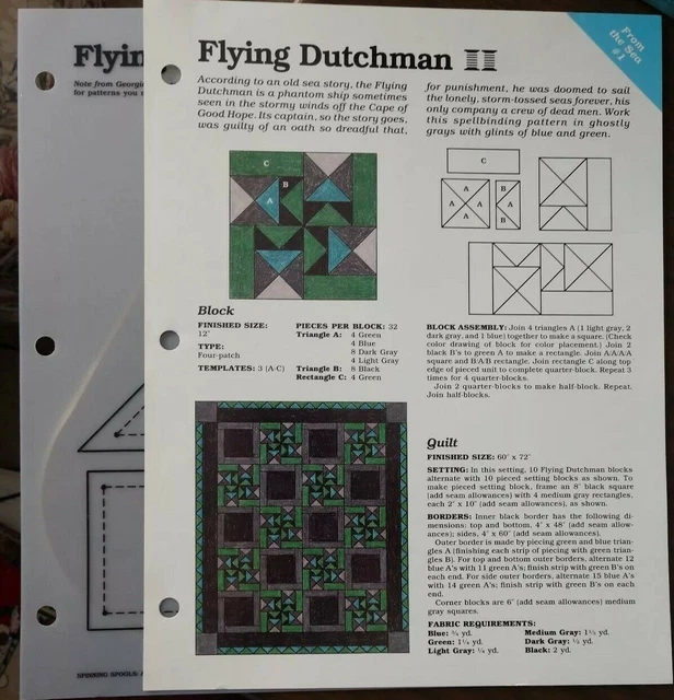 FLYING DUTCHMAN QUILT Block Sewing Pattern & Clear Plastic Template EUR