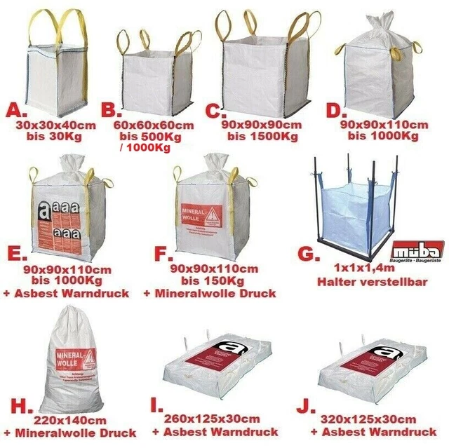 Big Bag Transportsack Asbest,Mineralwolle,Steine,Sand,Erde,Schüttgut,Bauschutt..