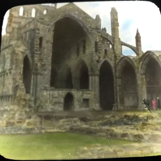 Antique Magic Lantern Glass Slide Photo Melrose Abbey Scotland Hand Color