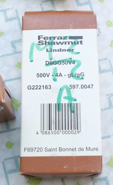 25x Ferraz Shawmut DIIGG50V4 Fusible bouteille DII gG 4A - 500V. Lot de 25 2