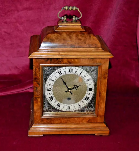 Antique Figured Walnut Large Bracket Clock with Quartz Movement