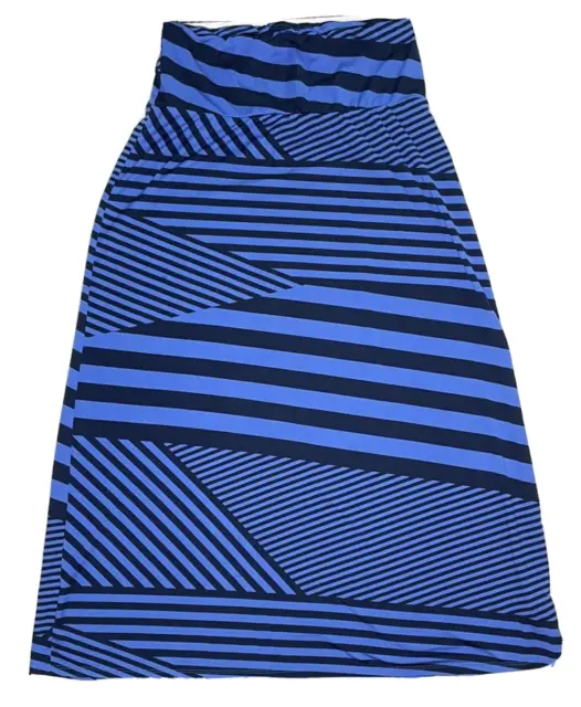 Blue Black Striped Stretch Maxi Skirt Womens Size Medium ECI New York