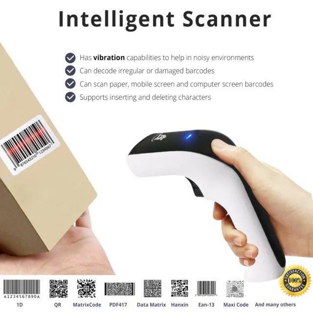 1D/2D Wireless Bluetooth Barcode Scanner: 3-in-1 with stand, USB QR Code Reader 2