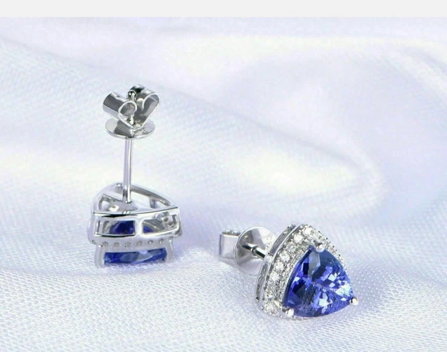 White Gold Plated Trillion Cut Lab Created sapphire Women Stud Earring 2.4 Carat