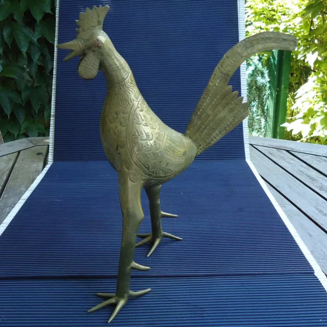 Beau Coq Bronze Doré Massif Laiton Décors Ciselés 28 x 25 x 16 Cm - 1,710 Kgs