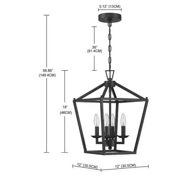 Hukoro Alfa 12 in. Geometric Cage Lantern Pendant Light w/ Matte Black Finish 2