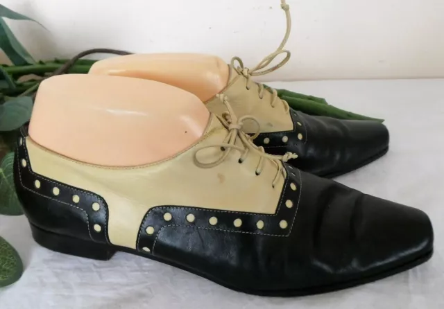 Fab pair vintage/vintage style BASILE black/cream Oxford Lace-up Shoes UK6/EU39