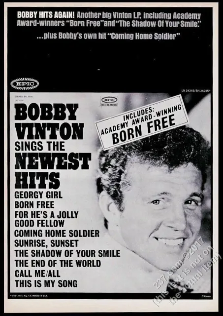 1966 Bobby Vinton photo Born Free record release vintage trade print ad