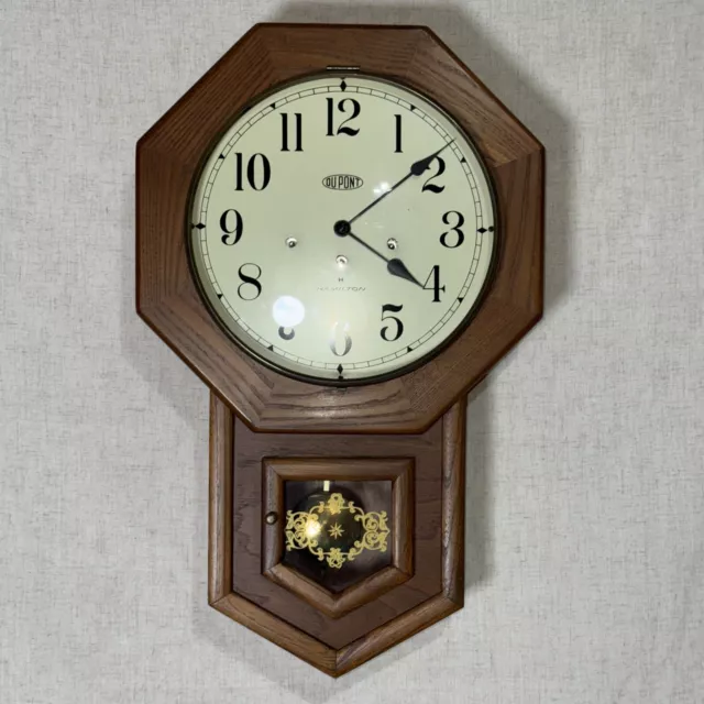 VTG Walnut Regulator School Wall Clock By Hamilton For DuPont Corp. Works Great!