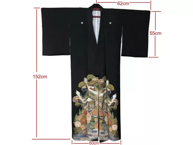 Vintage Formal Black Silk Myogamon Montsuki Tomesode Kimono: ROct18D