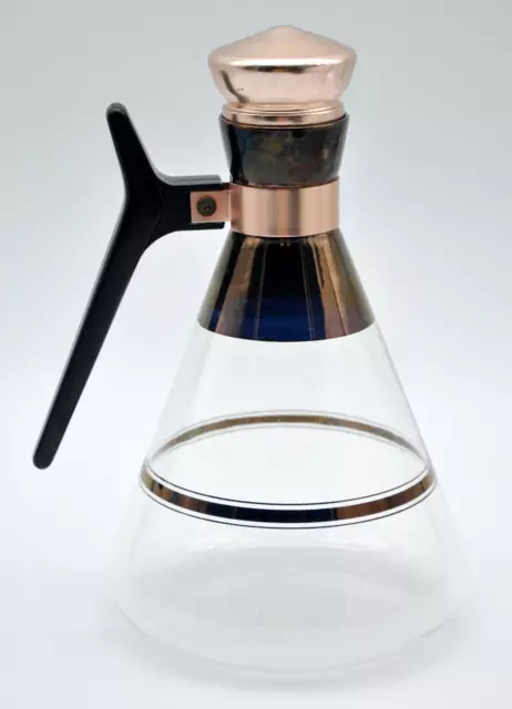 Vintage Inland Glass Carafe MCM Atomic Coffee Tea Pot, Copper, Cork Lid 8 Cup