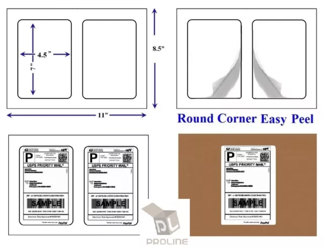 1000 Quality Round Corner Shipping Labels 2 Per Sheet 7" x 4.5"