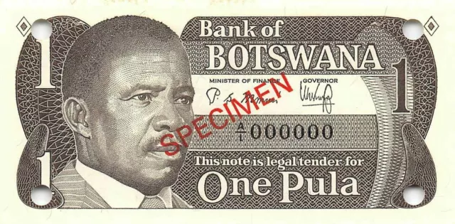 Botswana 1 Pula ND. 1983  P 6s  Series  A/1 Specimen  Uncirculated Banknote Af25