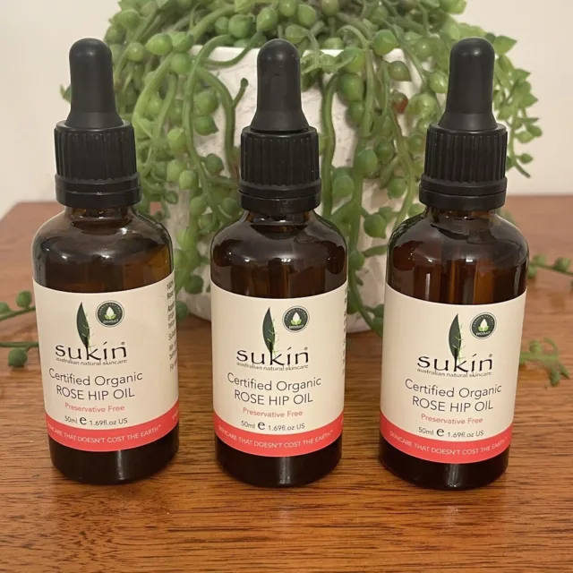 3 x Sukin Certified Organic Rose Hip Oil 50ml Rosehip Authentic Large Bottle