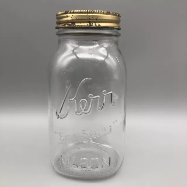 1946 AHK Kerr Self Sealing 1 Quart Clear Glass Mason Canning Jar # 7 *READ