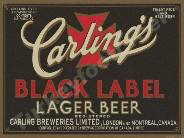 Carling's Black Label Lager Beer Label 18" x 24" Metal Sign