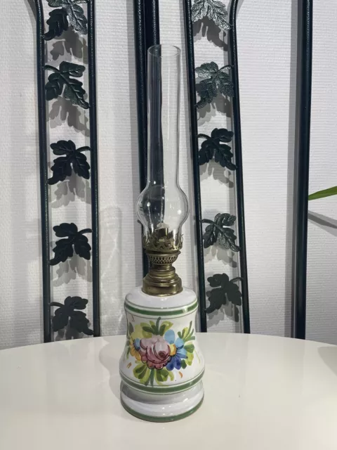 Magnifique Lampe A Pétrole / Huile En Faïence Vintage Années 70
