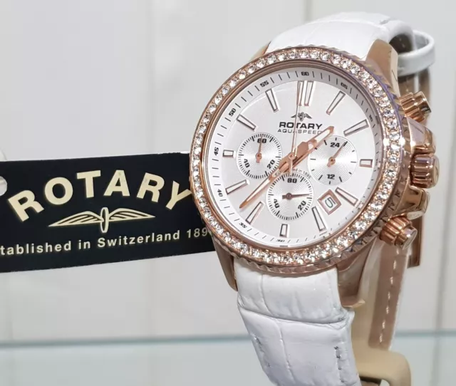 Rotary Aquaspeed Ladies Watch Rose gold Swarovski Crystals Genuine RRP£210 (R29