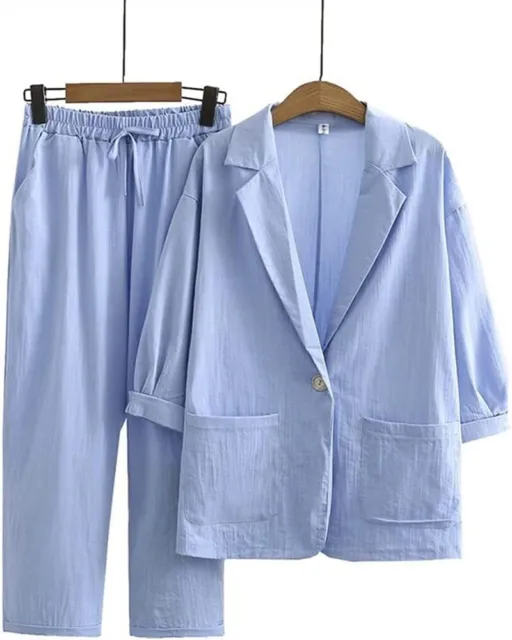Spring Summer Women Blazer Suit Long Sleeve Coat+Pants 2pcs Sets Casual Outfits