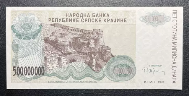 CROACIA (REP. SERBIA DE KRAJINA)   500.000.000 DINARA  1993  KM R26a UNC / SC