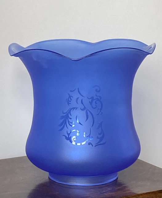 VICTORIAN STYLE BLUE Frosted Glass Tulip Oil Lamp Shade with Floral