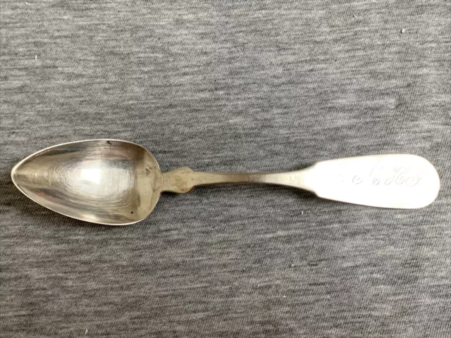 E Jaccard & Co. St Louis Coin Silver Fiddleback Spoon 8.5” Monogrammed  60g