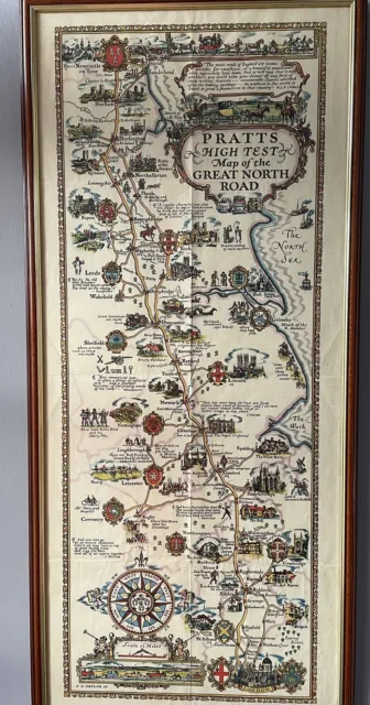 Antique Pratts High Test Map - Great North Road Alfred E Taylor 1930 (Framed)