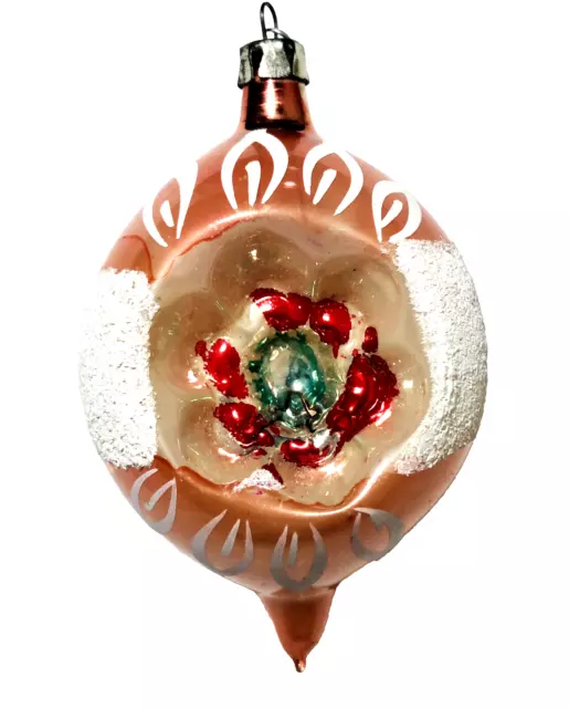 Christmas Ornament Blown Mercury Glass Tear Drop Indent Peach White Mica Poland